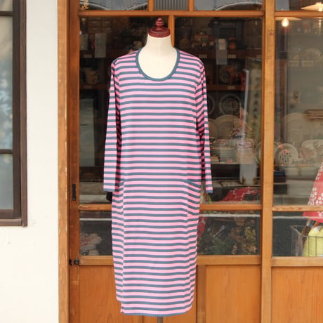 マリメッコ marimekko　＜Tasaraita＞長袖ワンピース（ピンク＆ダークグリーン）