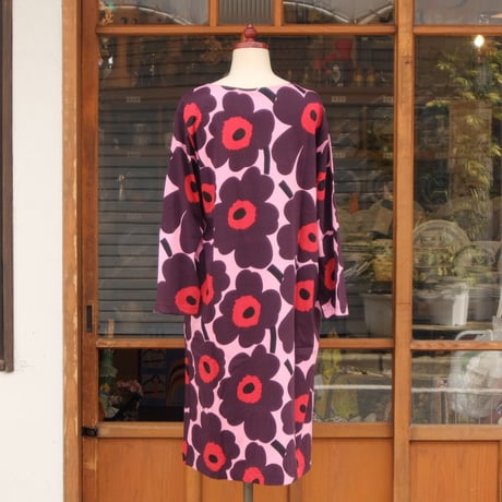 マリメッコ marimekko　＜Pieni Unikko＞七分袖ワンピース（ピンク）大きなサイズ