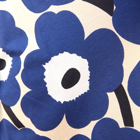 マリメッコ marimekko　＜Pieni Unikko＞七分袖ワンピース（ベージュ×ブルー）大きなサイズ