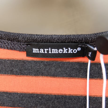 マリメッコ marimekko　＜Tasaraita＞長袖ワンピース（オレンジ＆チャコールグレー）