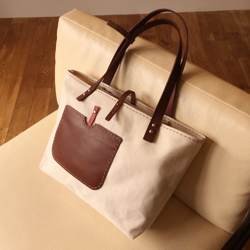 大きめ帆布のトートバッグ(手縫い、丸めるベルト別売り) | chik