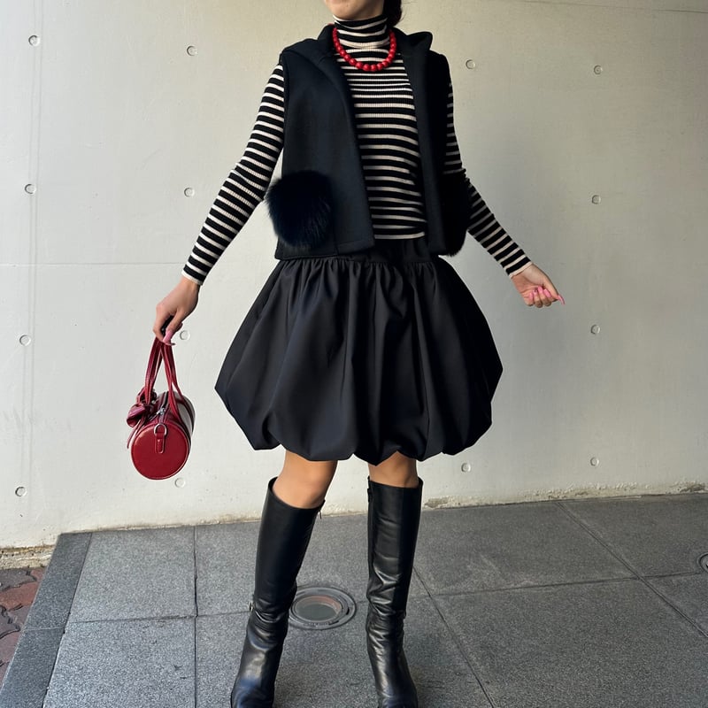 1-058 黒 バルーンスカート 短め フリー(M) | capriciousmie