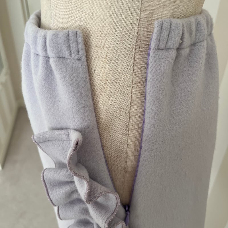 1-143 ラベンダーウール サイドフリルスカート ファスナー フリー(M