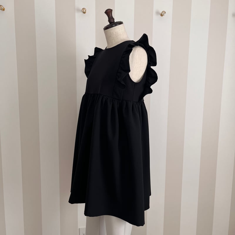 5-094 黒ドッキング 肩フリルチュニック M | capriciousmie