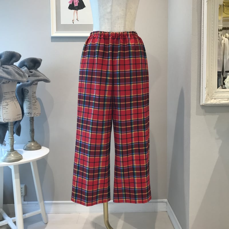 10-127 赤タータンチェック ロングパンツ フリー(M) | capriciousmie