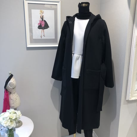 10-232  黒ウール　コート　フリー