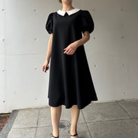8-034      黒ハニカム　白襟パフワンピース　ＸＬ