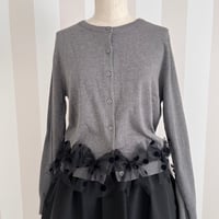 10-064   グレー×黒ドットチュールリボンカーディガン　Ｌ