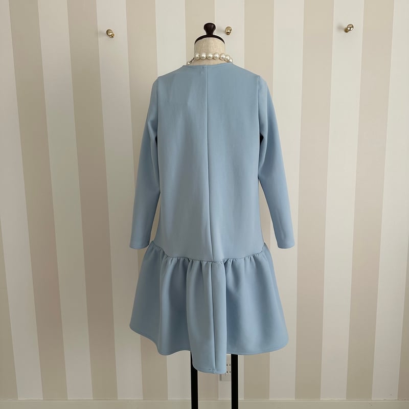 2-071 マカロンブルー 長袖フリルワンピース M | capriciousmie