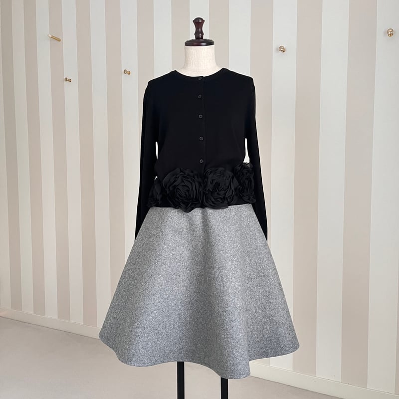 11-154 グレーウール混 フレアスカート ファスナー M | capriciousmie 