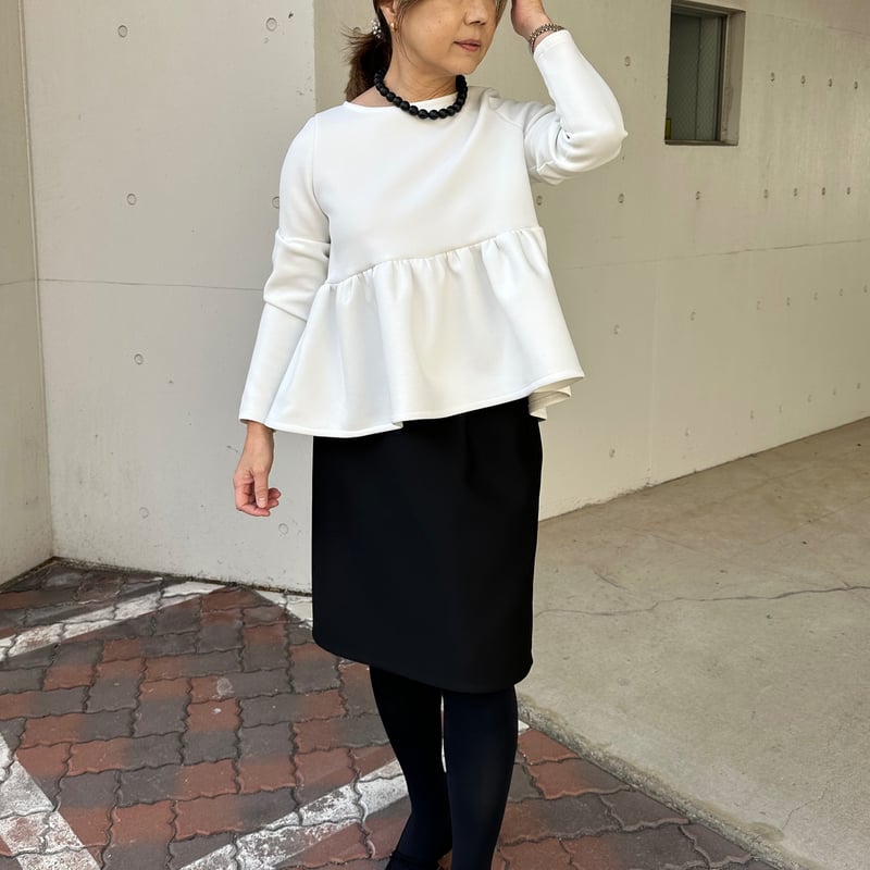 2-075 白 長袖ペプラムトップス アシメ M | capriciousmie