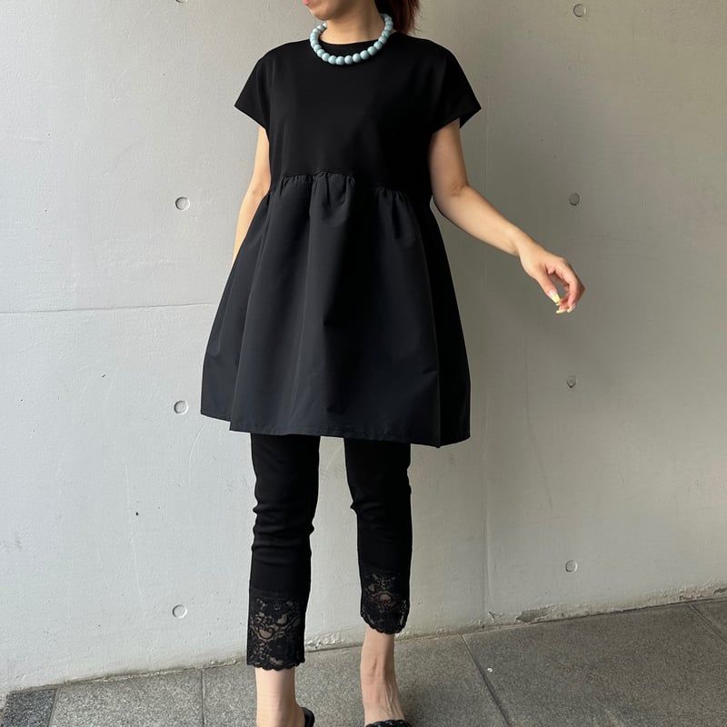 7-099 黒 フレンチバックリボンチュニック ML | capriciousmie