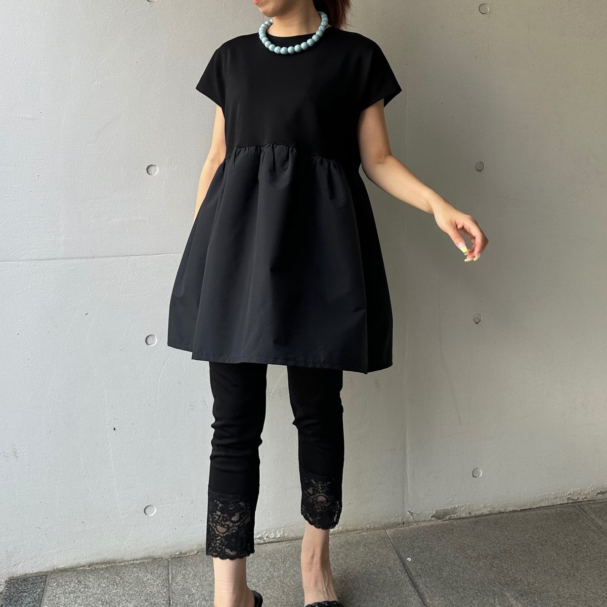 7-099 黒 フレンチバックリボンチュニック ML | capriciousmie