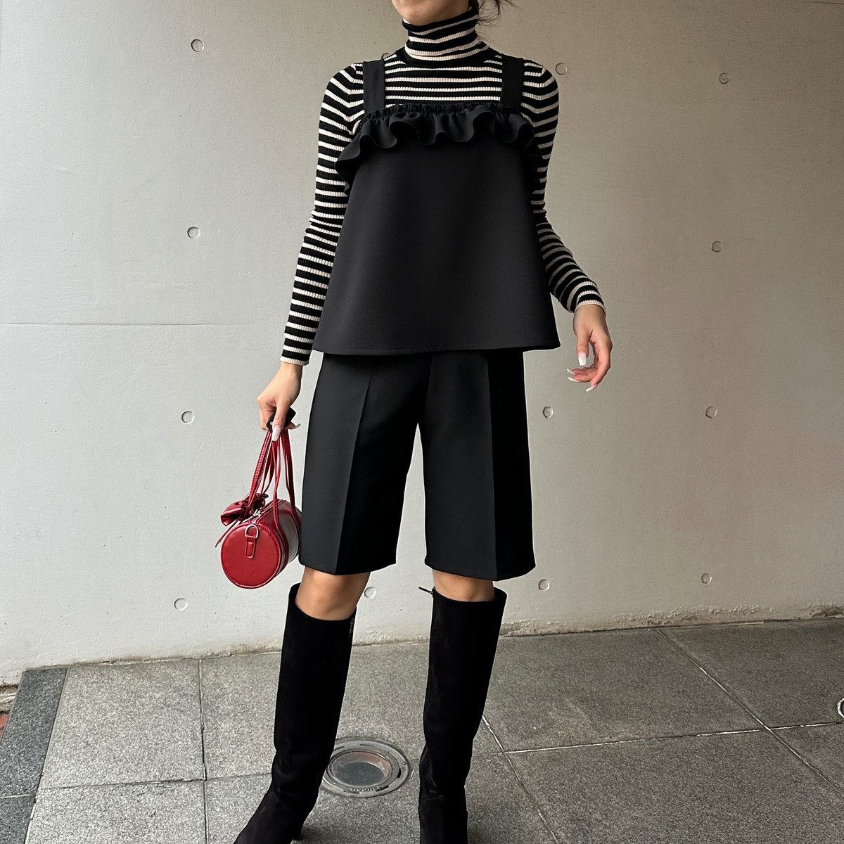 カプリシャスミー　capriciousmie サイドリボンバミューダパンツ 12-114 黒 バミューダパンツ フリー(M) | capriciousmie