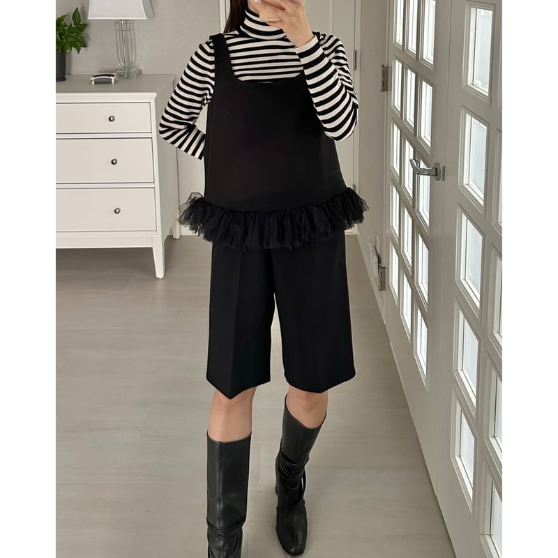 1-111 黒 バミューダパンツ フリー（L） | capriciousmie