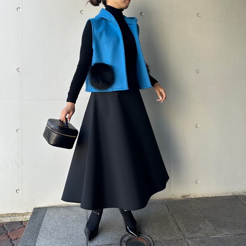 12-062 黒ボンディング フレアスカート ロング ファスナー M | caprici