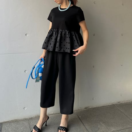 1-114    黒ハニカム　ガウチョパンツ　フリー（Ｌ）