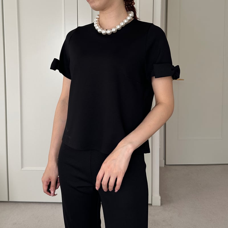 20%OFF☆4-153 黒 半袖リボントップス M | capriciousmie