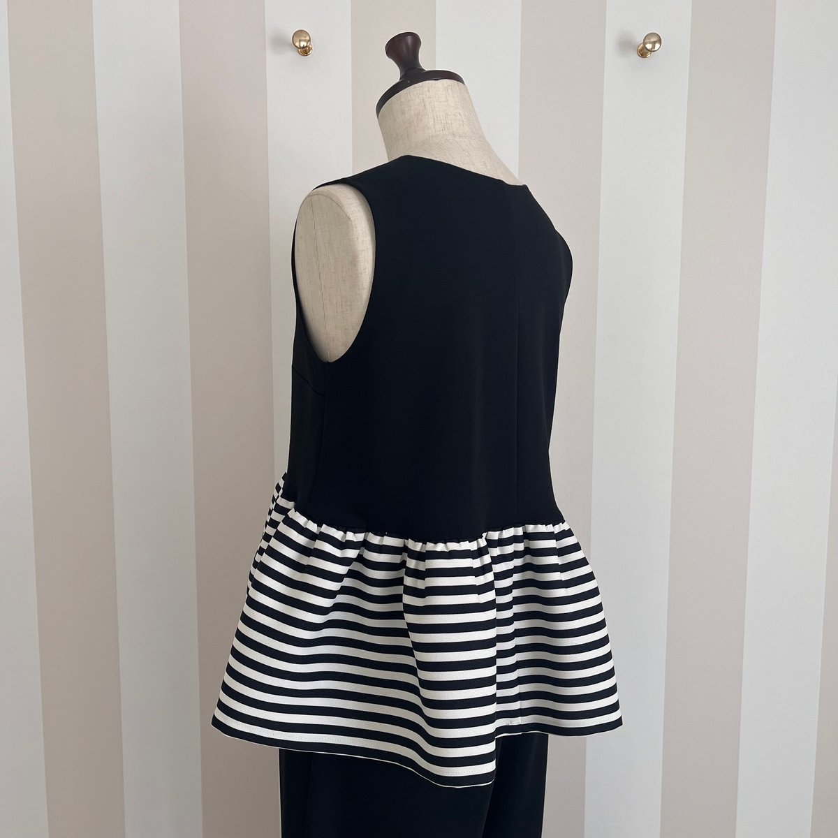 8-057 黒×ボーダー ペプラムトップス M | capriciousmie