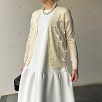 9-055     クリーム×白　リボンカーディガン　Ｌ