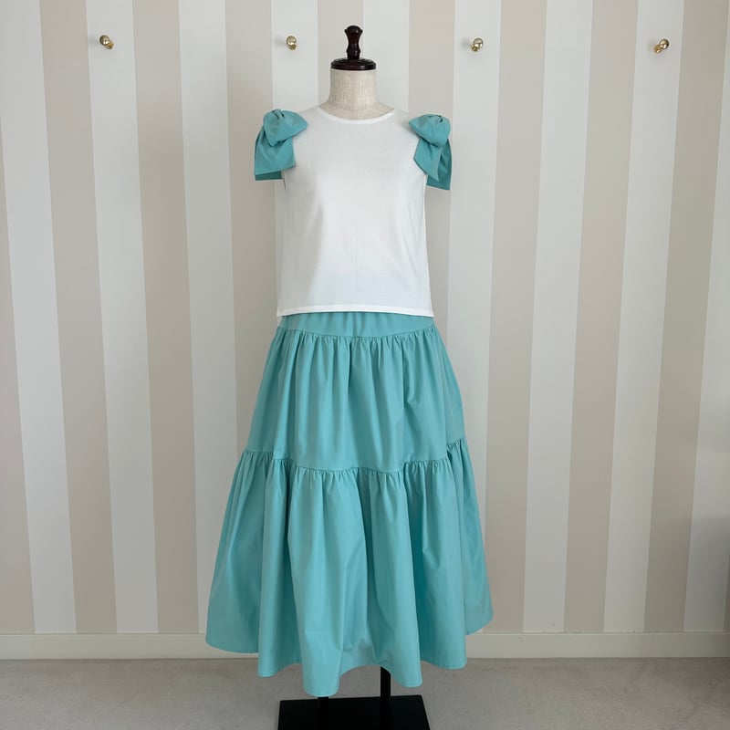 8-089 ティファニーブルー ティアードスカート ロング フリー(M