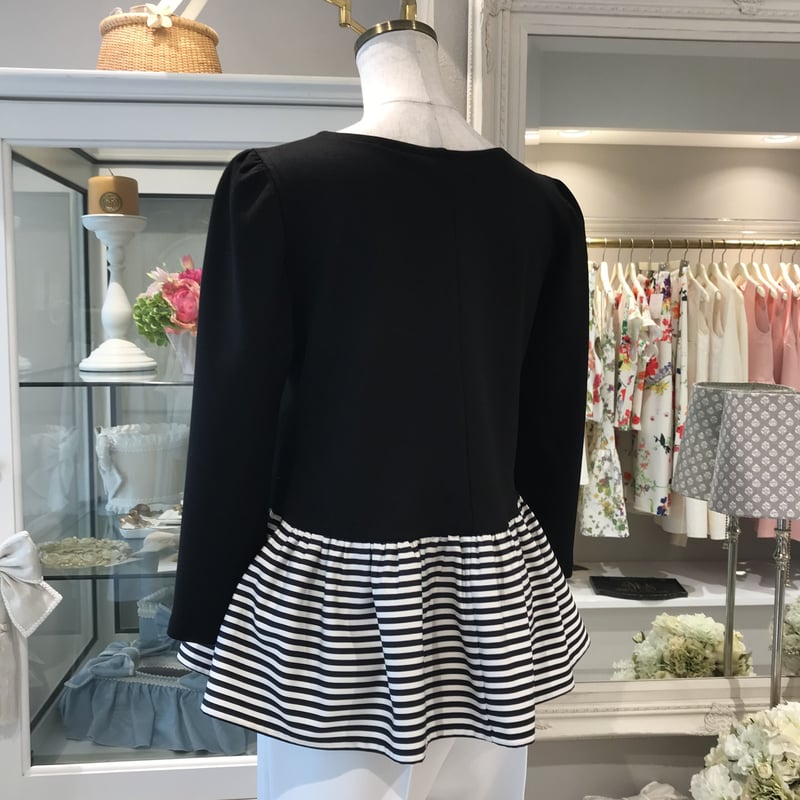 5-200 黒×ボーダー ペプラムトップス 長袖 M | capriciousmie