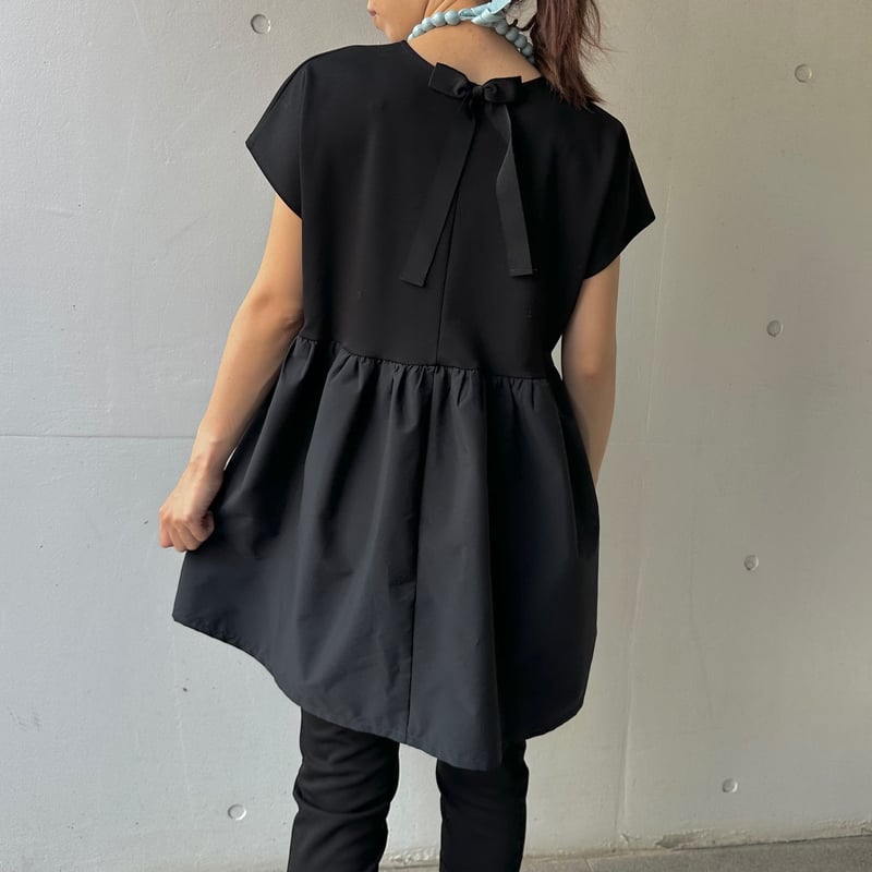 7-099 黒 フレンチバックリボンチュニック ML | capriciousmie
