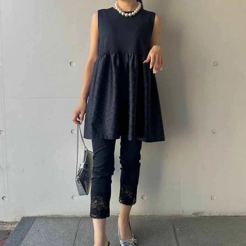 8-063 ネイビー レースレギンス フリー（L） | capriciousmie