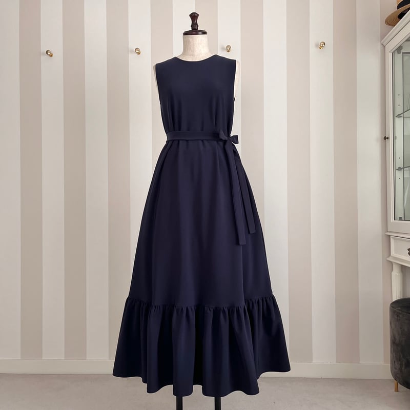 プラダネイビー黒リボンベルトワンピース 6-131 ネイビー リボンベルトワンピース M | capriciousmie