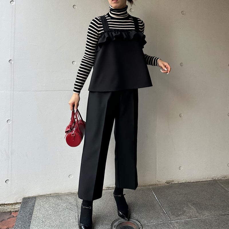 1-110 黒 セミワイドクロップドパンツ フリー(M〜L) | capriciousmie