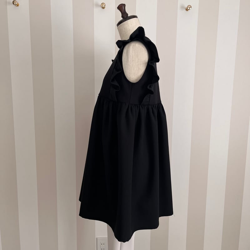 5-094 黒ドッキング 肩フリルチュニック M | capriciousmie