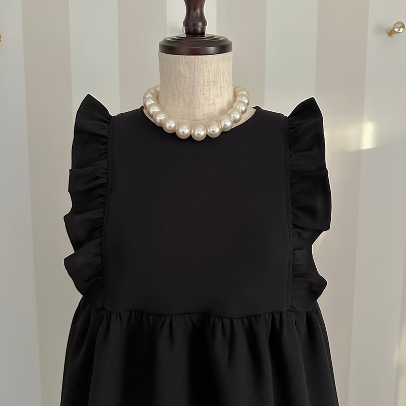 12-079 黒 肩フリルワンピース M | capriciousmie