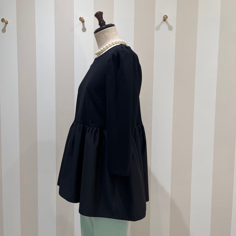 30%OFF☆4-155 黒 七分ペプラムトップス 長め M | capriciousmie