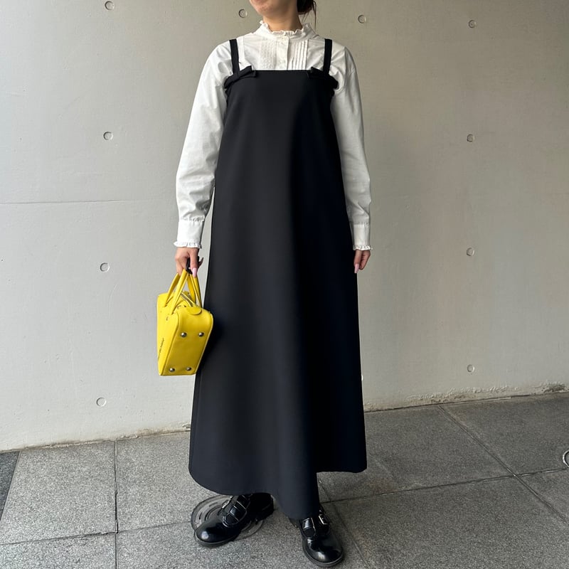 2-017 黒 Wミニリボンワンピース ロング L | capriciousmie