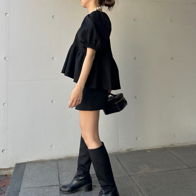 4-095 黒杢 半袖TOMOペプラムトップス L | capriciousmie