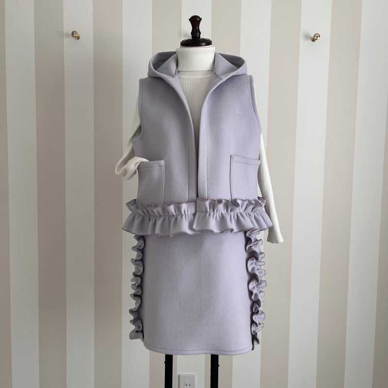 1-143 ラベンダーウール サイドフリルスカート ファスナー フリー(M