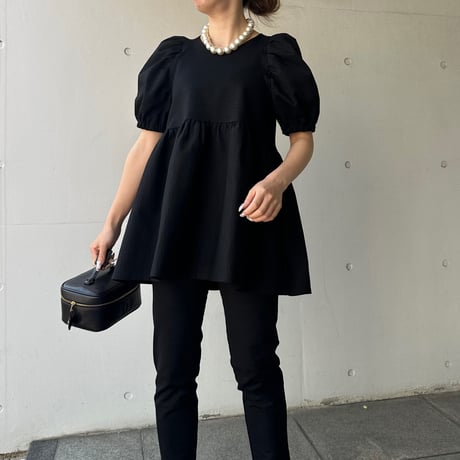 4-102   黒杢　半袖TOMOペプラムトップス　長め　ＸＬ