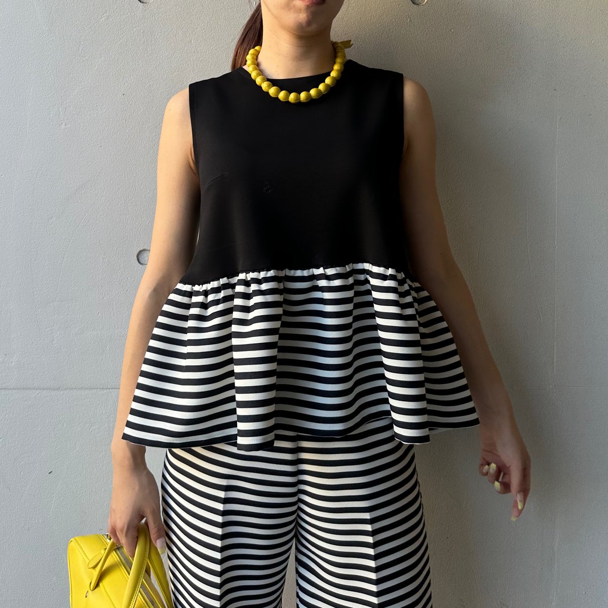8-059 黒×ボーダー ペプラムトップス L | capriciousmie