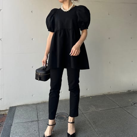 4-102   黒杢　半袖TOMOペプラムトップス　長め　ＸＬ
