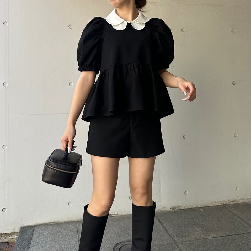 4-095 黒杢 半袖TOMOペプラムトップス L | capriciousmie
