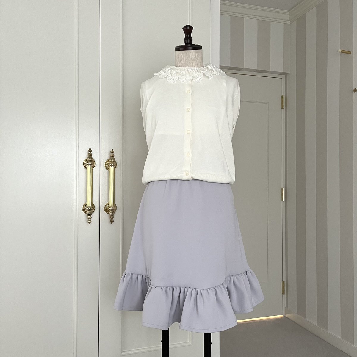 フリル付きホワイトラベンダースカート 2-099 ラベンダー 裾フリルスカート フリー（L） | capriciousmie