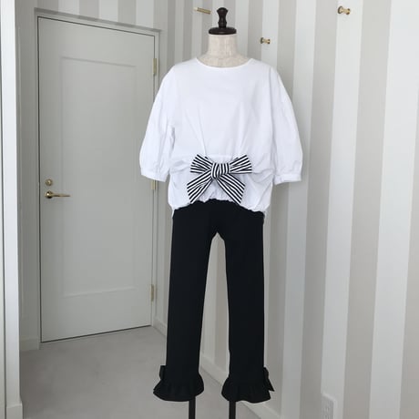 2-021　  白　前リボンブラウス　フリー　セレクト商品