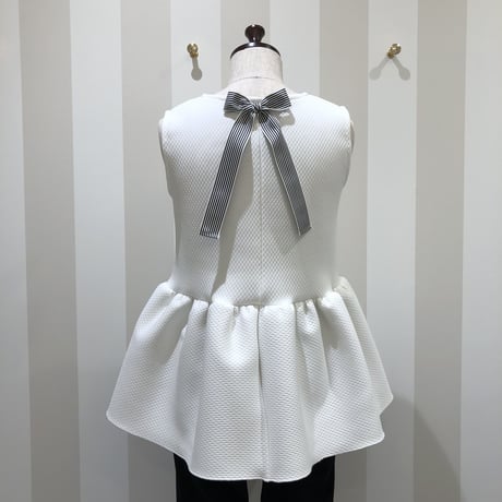 12-238   白×ボーダー　バックリボンペプラムトップス　Ｍ