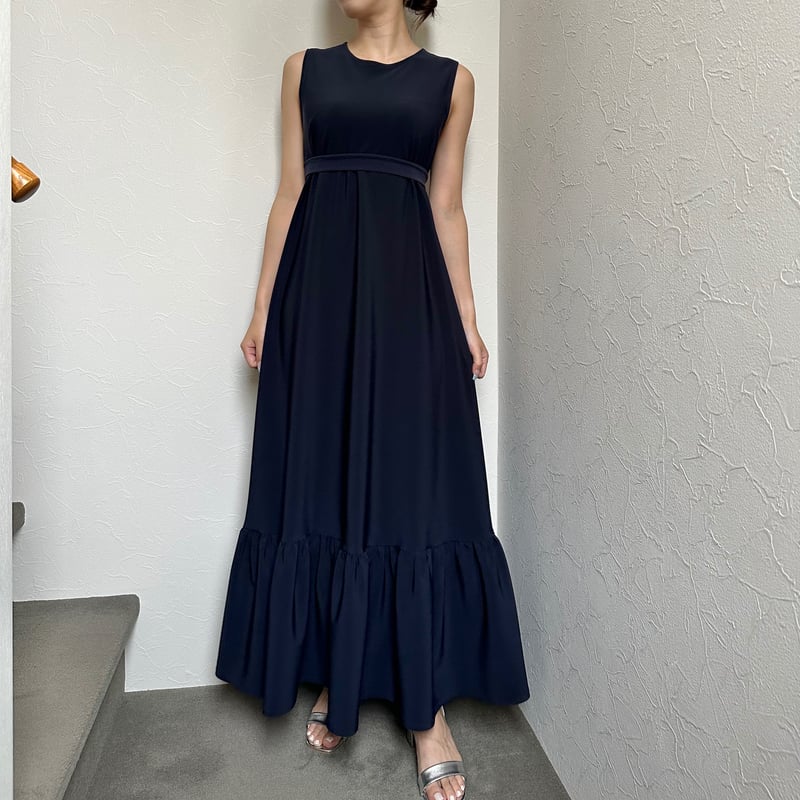 6-131 ネイビー リボンベルトワンピース M | capriciousmie