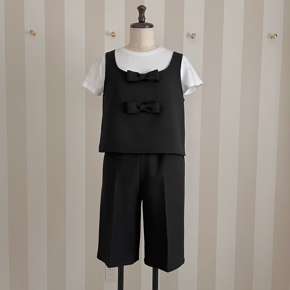 カプリシャスミー　capriciousmie サイドリボンバミューダパンツ 12-114 黒 バミューダパンツ フリー(M) | capriciousmie