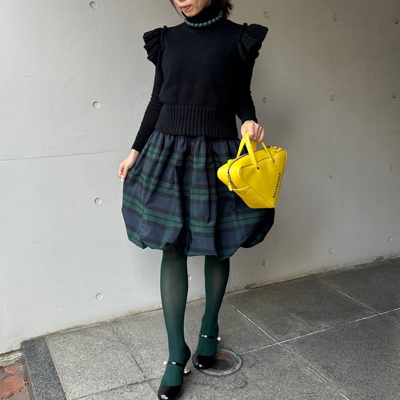 11-152 グリーンチェック バルーンスカート フリー(M) | capriciousmie