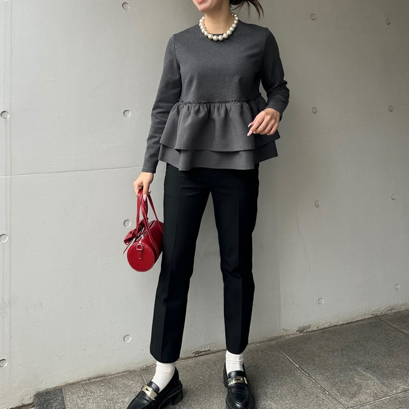 1-160 グレー 長袖 Wフリルペプラムトップス L | capriciousmie