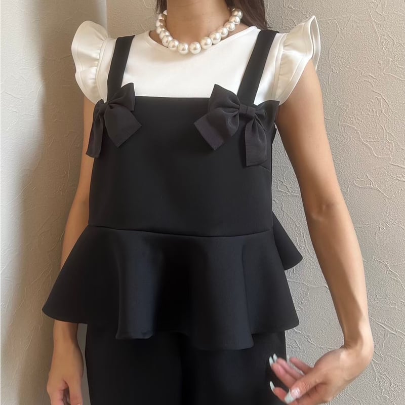 5-156 黒 リボンフリルベスト L | capriciousmie