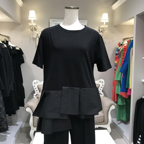 3-310  黒　切り替え　アシメ　Tシャツ　フリー　セレクト商品