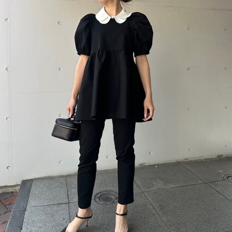 4-102   黒杢　半袖TOMOペプラムトップス　長め　ＸＬ
